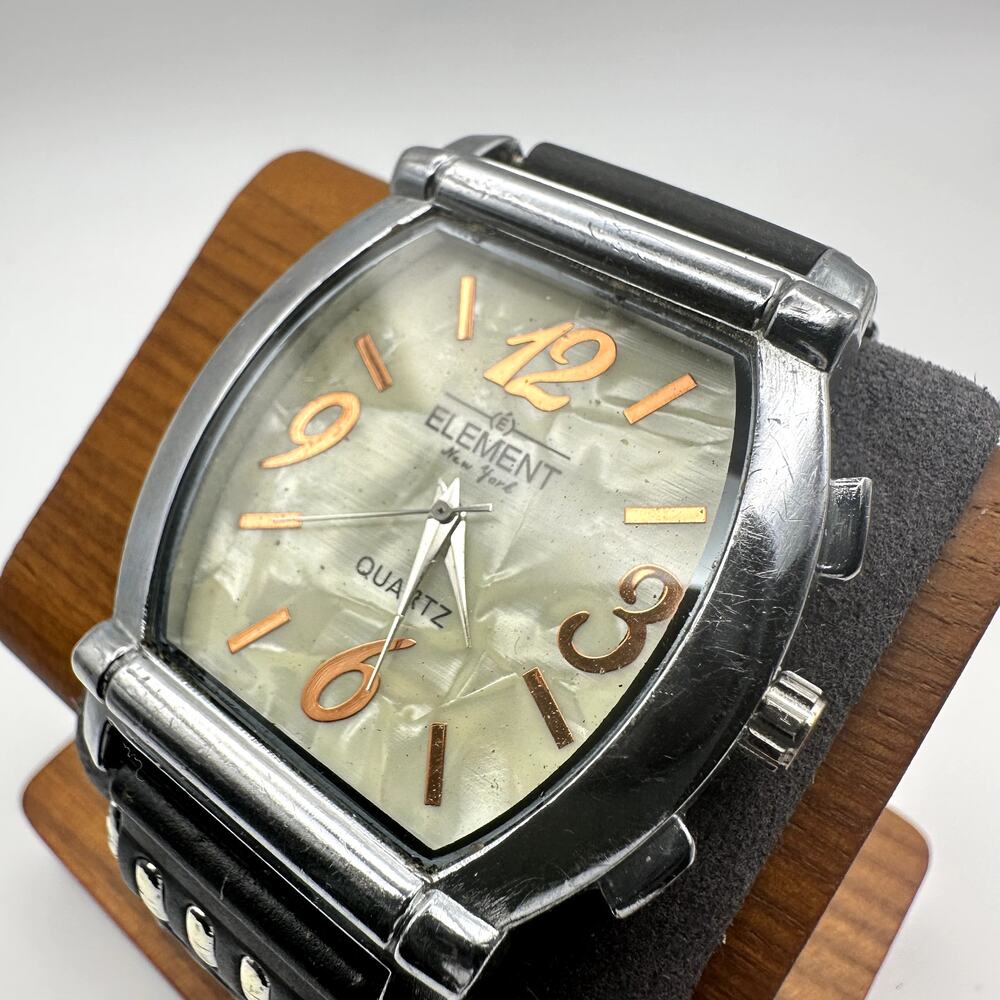 Element New York Quartz Tonneau Watch Silver Case Black Rubber Strap